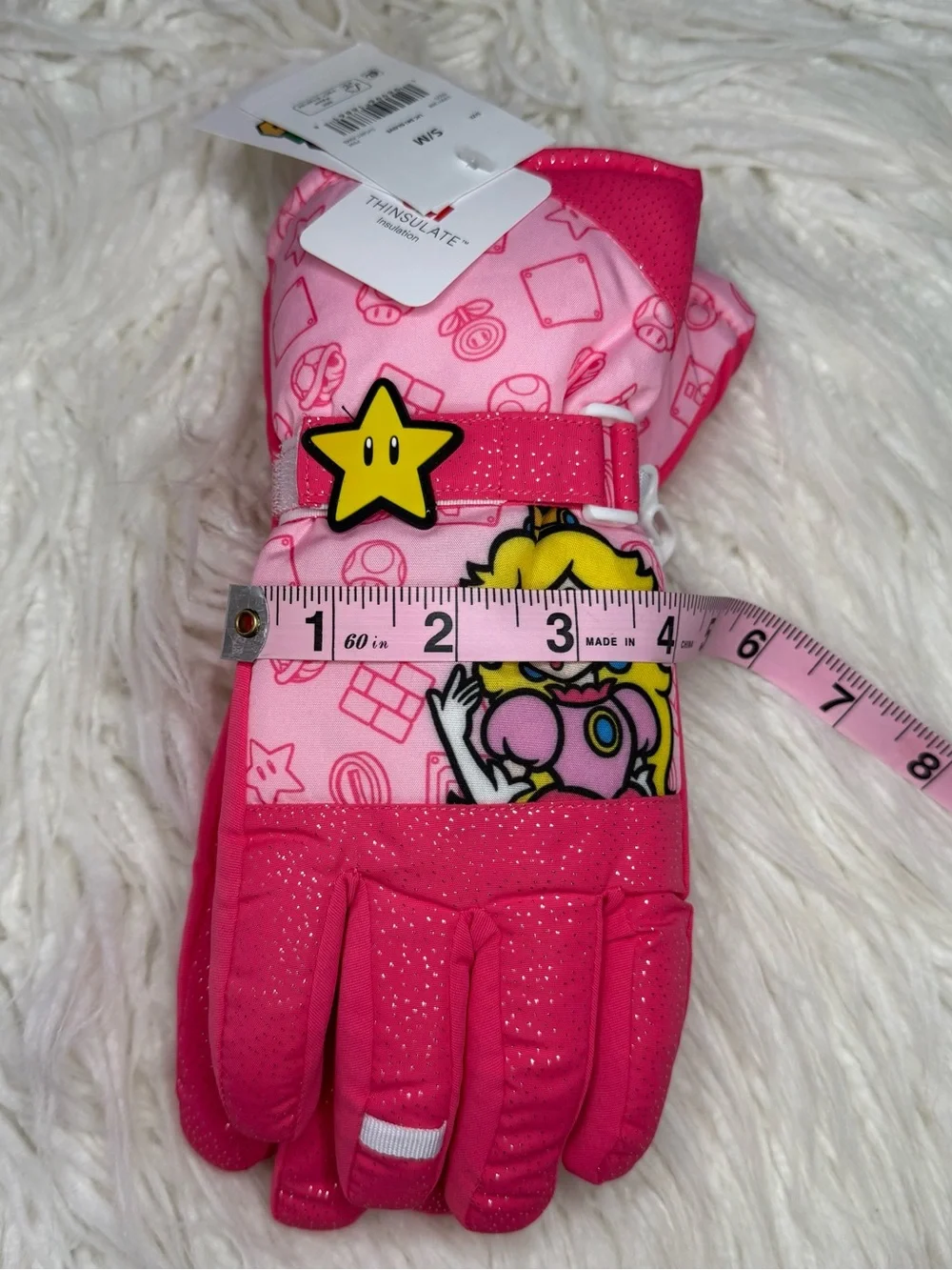 NWT Kids Pink Princess Peach Character Mittens with Star Accent Size S/M